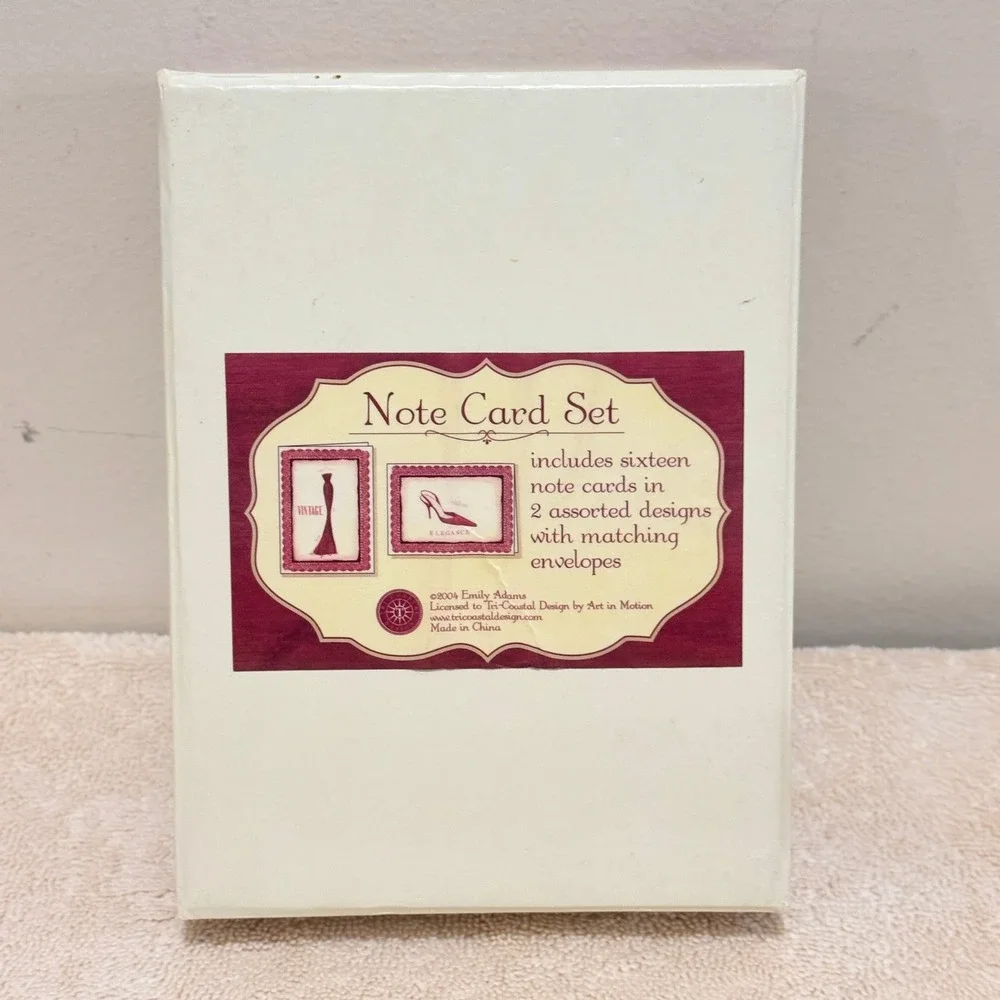 Vintage 2004 Emily Adams Fashion Note Card Set Burgundy Dress & Heels Incomplete